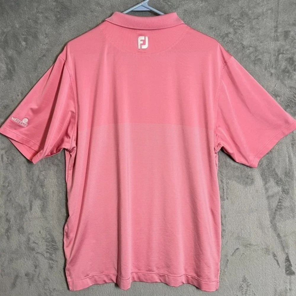 FootJoy Polo Shirt‎ Men's Large Pink Stripes Short Sleeve Pullover Stretch Golf